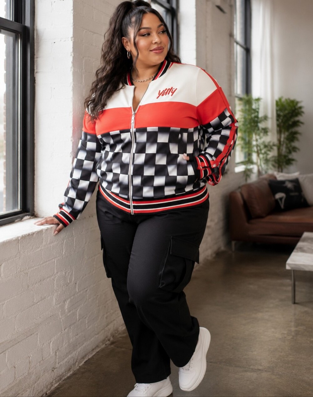 YITTY Major Label Track Bomber Style Jacket Checkered Streetwear Retro